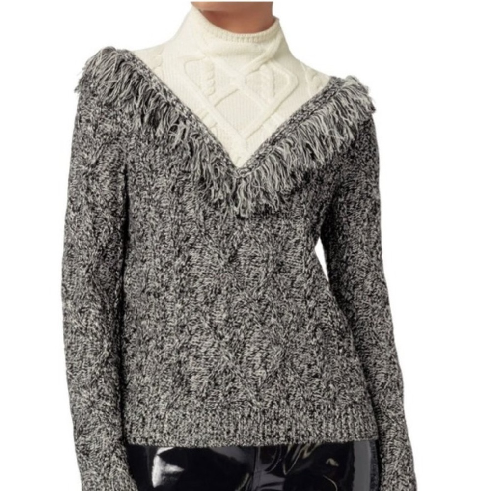 Intermix Deja Mock Neck Knit Fringe Sweater Size P/XS
